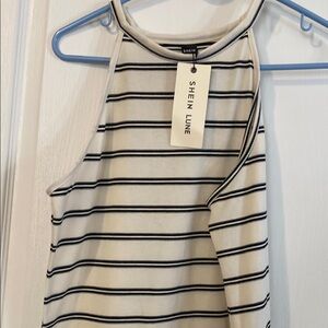 Women's Striped Tank Top - Black and crème.  High neck